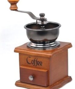 مطحنة حبوب القهوة اليدوية ذات ذراع تدوير كلاسيكي بنمط خشبي عتيق مع درج للكاكاو والتوابل والاعشاب والفاصوليا وديكور المطبخ، اداة طحن تقليدية بنمط خشبي كلاسيكي