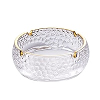 منفضة سجائر زجاجية كريستالية كبيرة شفافة وذهبية انيقة مقاومة للرياح مع 3 اخاديد، منفضة سجائر عصرية مزخرفة للمنزل والمكتب والفندق وغرفة المعيشة، زجاج انيق (تصميم 3)