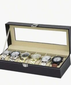 منظم صندوق ساعات من الجلد - حافظة تخزين ساعات من جلد البولي يوريثين مع فتحات متعددة، حافظة عرض ساعة انيقة لمجموعة الساعات وملحقاتها