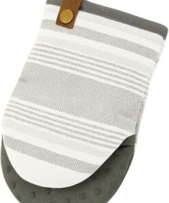 جوانتي مطبخ قطني مبطن مع نقاط من السيليكون للقبضة وحلقة تعليق، مقاوم للحرارة وغير قابل للانزلاق ومتين ومريح، للاستخدام عند للطهي والخبز والتحميص والشواء واستخدام الميكروويف (زوج واحد)