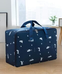 شنطة تخزين كبيرة محمولة مقاومة للماء مع سحّابات، حقيبة منظمة من قماش أكسفورد سميك عالي التحمل مثالية للنوم والألحفة والبطانيات وديكورات الاحتفالات (68×49×23سم)