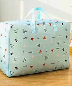 شنطة تخزين كبيرة محمولة مقاومة للماء مع سوست بطبعة أشكال مثلثة من قماش اوكسفورد سميك شديد التحمل، شنطة منظمة مثالية للسفر وتخزين اللحاف والبطانيات، مقاس جامبو 70 × 50 × 30 سم