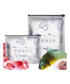 مجموعة من 10 أكياس تجميد من رقائق الألومنيوم قابلة لإعادة الاستخدام، أكياس تخزين قائمة مانعة للتسرب بسحاب، خالية من مادة BPA، أكياس طعام منزلقة للحوم والمأكولات البحرية والخضروات والفواكه مع ملصق