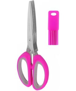 مقص تقطيع متعدد الاغراض مع 5 شفرات من الستانلس ستيل ومشط تنظيف (فوشيا)
