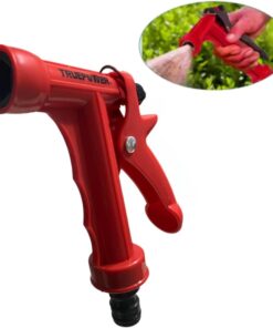 مسدس رش مياه متين مع وصلة لخرطوم الحديقة بتحكم خلفي، مناسب للخرطوم بقطر 15 ملم، لون أحمر