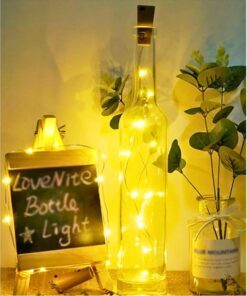 سلسلة مصابيح زجاجات ليد، مكونة من 20 مصباح ليد وسلك نحاسي مقاوم للماء بلون أبيض دافئ بطول 2 متر، مصابيح ساحرة تعمل بالبطارية ذاتية الصنع لزينة رمضان وحفلة الزفاف والكريسماس والهالوين، قطعة واحدة