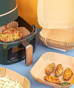 بطانات قلاية هوائية ورقية  مربعة 20 سم/200 ملم حجم كبير للاستعمال مرة واحدة للقلاية الهوائية من السيليكون المقاوم للماء سعة 5 - 6 لتر (100 قطعة)