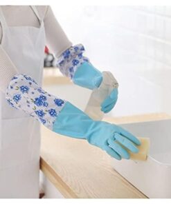 قفازات تنظيف منزلية قابلة لاعادة الاستخدام ، قفازات غسيل مع اساور طويلة مع بطانة قطنية لتنظيف المطبخ والحمام والفناء