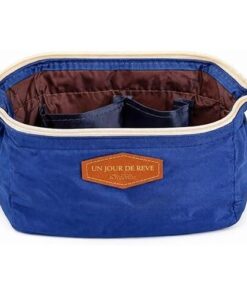 شنطة مستحضرات تجميل صغيرة الحجم لتخزين أدوات الزينة والسفر بسحاب، شنطة يد عملية من قماش متين للاستخدام اليومي، لون أزرق كحلي