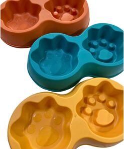 وحدة تغذية بطيء مزدوج شديد التحمل - أطباق طعام وماء للحيوانات الأليفة والكلاب والقطط الكبيرة الحجم - غير قابلة للانزلاق - مضادة للاختناق - سهلة الاستخدام والغسل مصنوعة من مواد آمنة غذائيًا وغير سامة