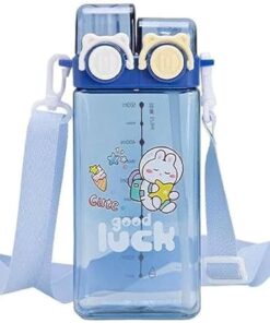 زجاجة مياه بشفاطة مزدوجة لطيفة سعة 580 مل محمولة مع حافة رياضية من الاكريليك بتصميم رسوم كرتونية
