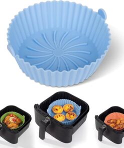 وعاء سيليكون للمقلاة الهوائية آمن على الطعام ملحقات فرن بديلة من ورق البرشمان القابل للاشتعال سلة أدوات خبز قابلة لإعادة الاستخدام مقاوم للحرارة لمقالي الهواء وملحقات الفرن أزرق فاتح