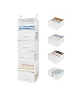 منظم خزانة قابل للطي مع 6 رفوف وسحب - أبيض