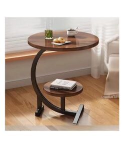 طاولة جانبية للاريكة بتصميم عصري مزدوج الطبقات وهيكل ثابت صغير الحجم موفر للمساحة لغرفة المعيشة وغرفة النوم، مصنوعة من مواد متينة وسهلة الحركة