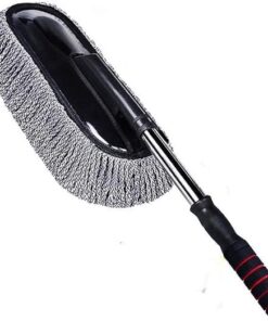 فرشاة لغسيل السيارة ومساحة موب للغبار بمقبض تلسكوبي متداخل، تتميز برأس قابل للإزالة مصنوع من مايكروفايبر ناعم لا يسبب الخدوش، أداة تنظيف للمركبات من الداخل والخارج والمنزل، طول 70 سم يتمدد حتى 85 سم