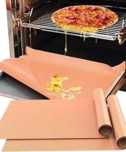 بطانات فرن نحاسية من قطعتين، 33 × 40 سم، تفلون شديد التحمل غير لاصق، قابلة لإعادة الاستخدام، خالية من BPA وحمض بيرفلورو الاوكتانويك ومقاومة للحرارة حتى 260 درجة مئوية، مفارش خبز متعددة الأغراض