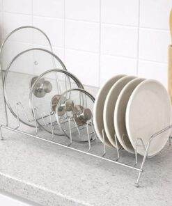 رف أطباق من الفولاذ المقاوم للصدأ، 7 فتحات، منظم أطباق، حامل، رف تجفيف متين مقاوم للصدأ للأطباق والأوعية وأغطية القدور، لوح تقطيع متعدد الطبقات، أداة للخزائن وأسطح العمل.