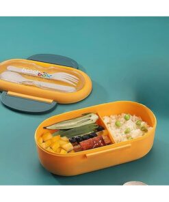 لانش بوكس ولادي وبناتي - حاوية طعام مكون من قسمين مع ملعقة وشوكة -صندوق غذاء مانعه للتسرب، خالية من البيسفينول ايه ومواد امنة غذائيا وامن للميكروويف