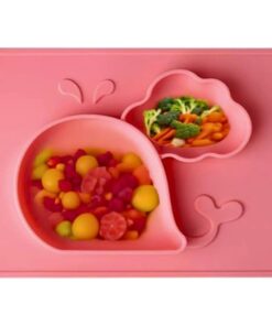 طبق سيليكون مقسم للأطفال مع قاعدة غير قابلة للانزلاق (وردي، شكل حوت)