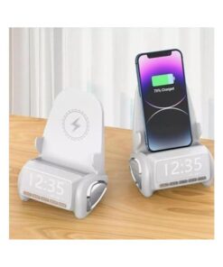 حامل مكبر صوت بلوتوث لاسلكي - شاحن تلقائي سريع مع حامل هاتف مستقر - قاعدة صوت ذكية مع عرض بلا استخدام اليدين للمنزل والمكتب